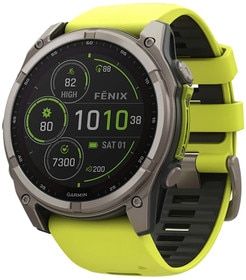 GPS smartwatch with yellow silicon band.